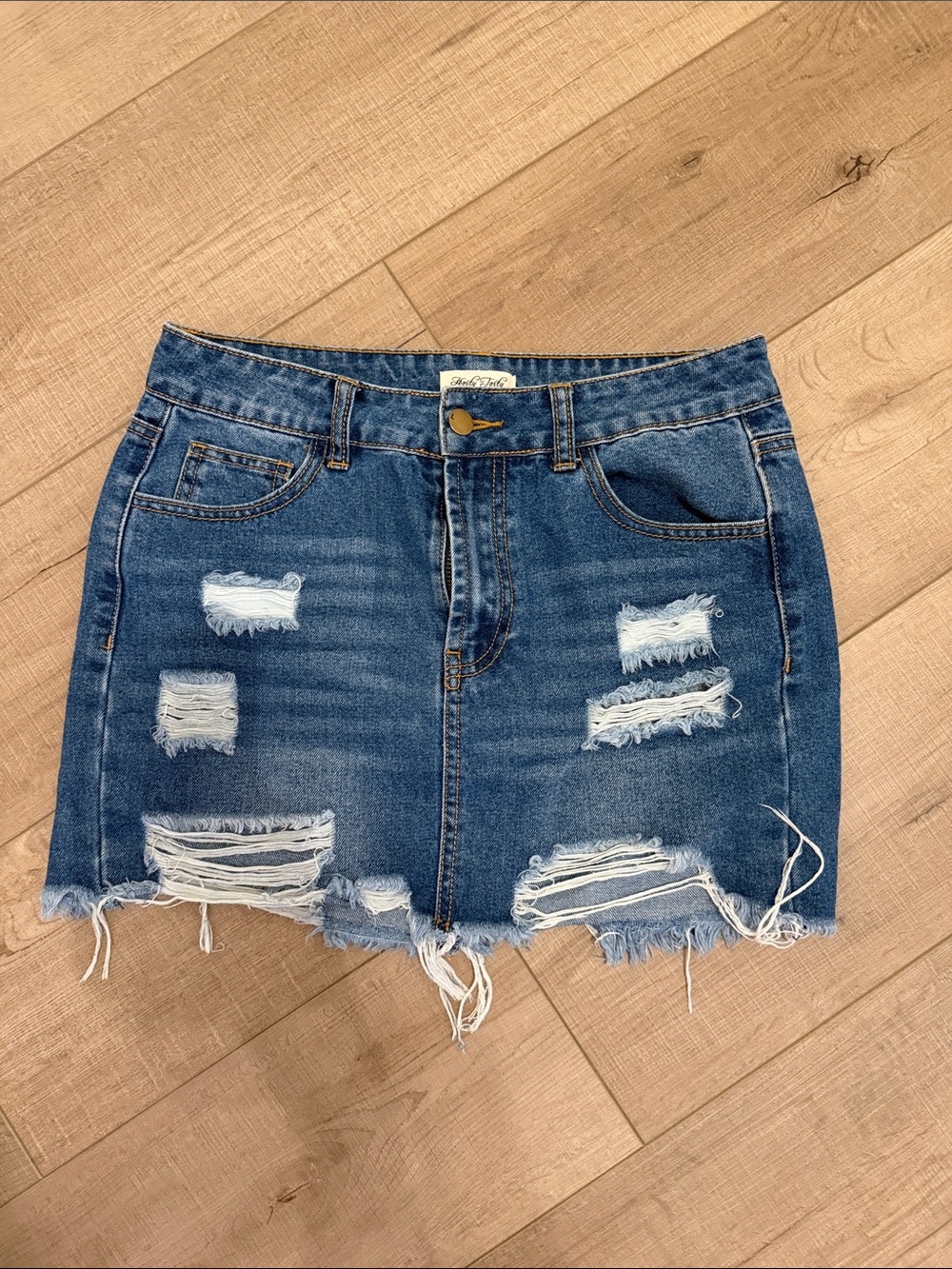 Distressed Blue Denim Mini Skirt